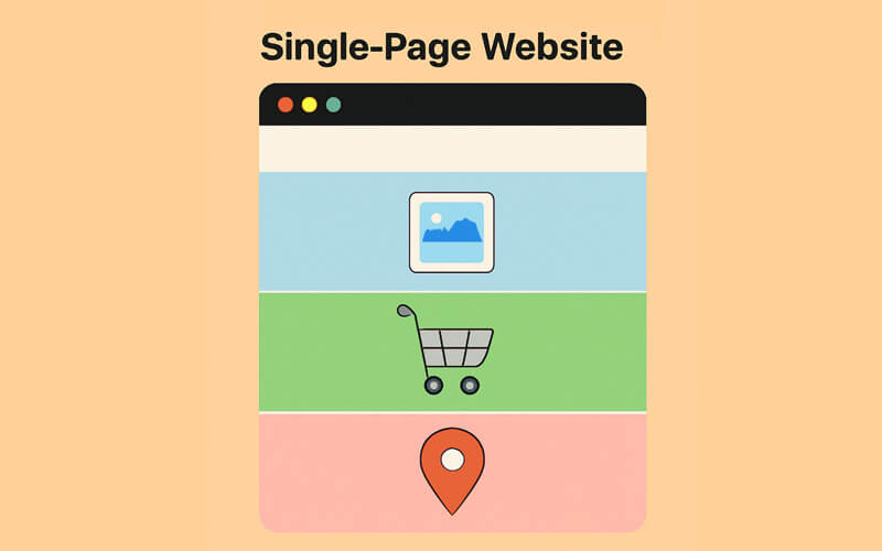 Visual example of a single-page website, showing all content sections on one long scrolling page