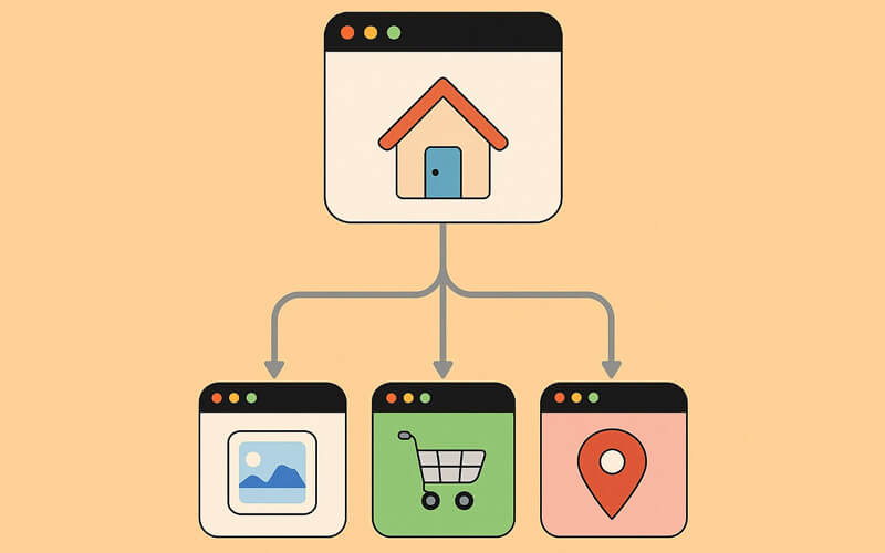 Visual example of a multi-page website, showing a navigation menu with links to distinct pages like Home, About, and Services.